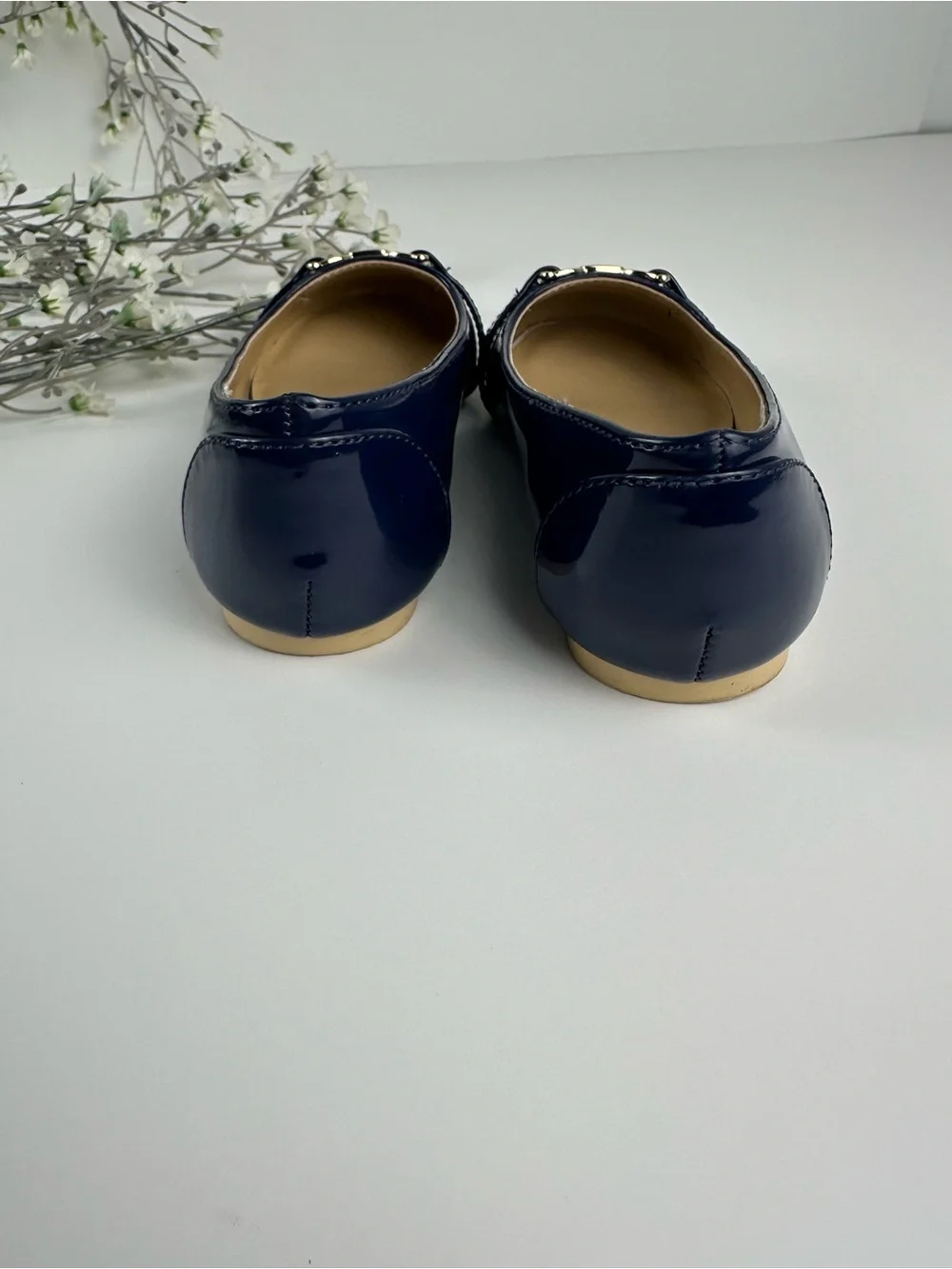 Janie and Jack Girls Navy Patent Ballet Flats Gold Hardware Size 9